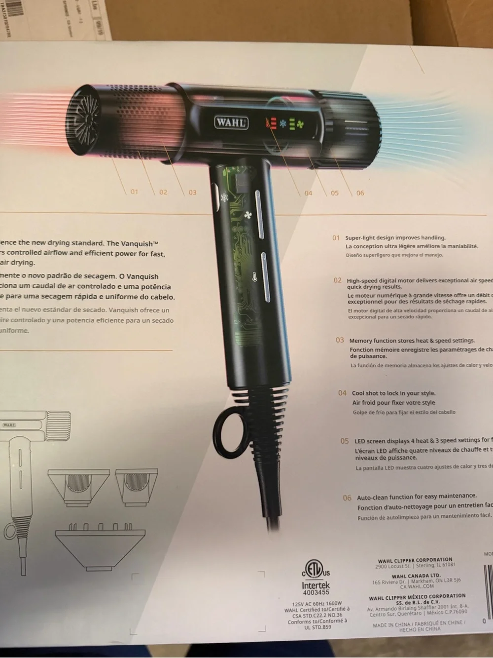 Wahl Vanquish Hair Dryer in Black with Gold Accents